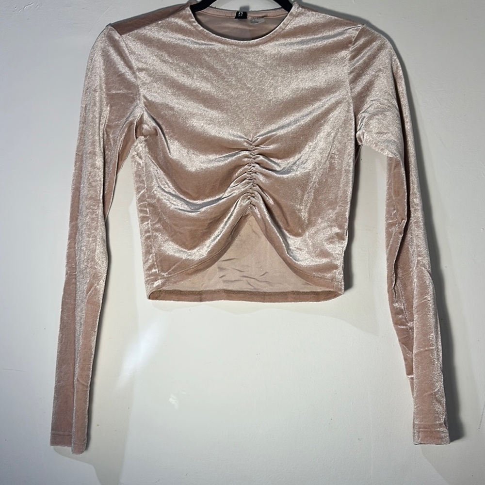 Divided Gold Ruched Crop Blouse Long Sleeve